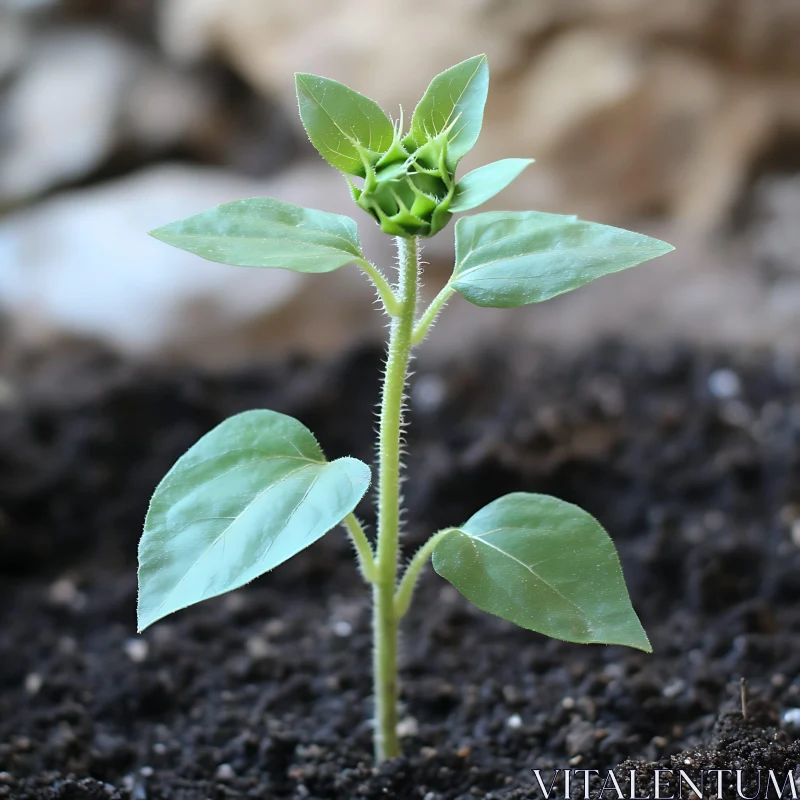 Young Sunflower Sprout in Soil AI Image