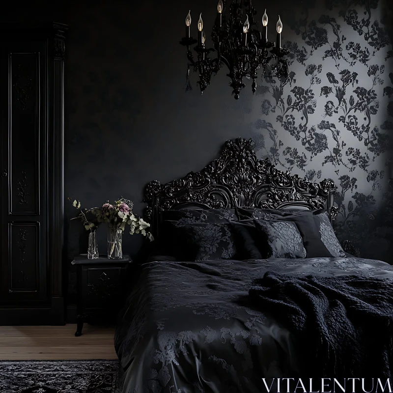 AI ART Gothic Bedroom with Chandelier