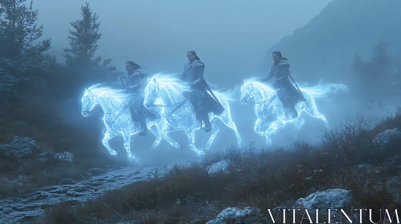 AI ART Glowing Horsemen in the Mist