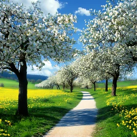 Scenic Path with Blossoming Trees