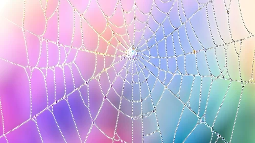 Spiderweb with Dewdrops on Pastel Background