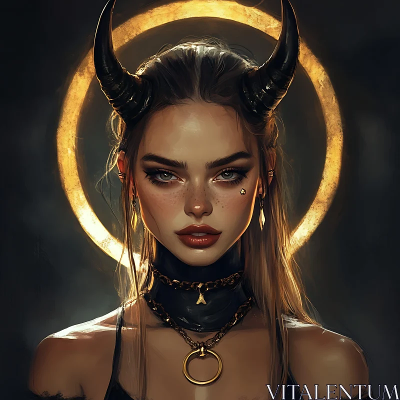 AI ART Portrait of a Woman with Horns and Halo