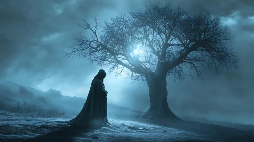 Solitary Figure by Ancient Tree