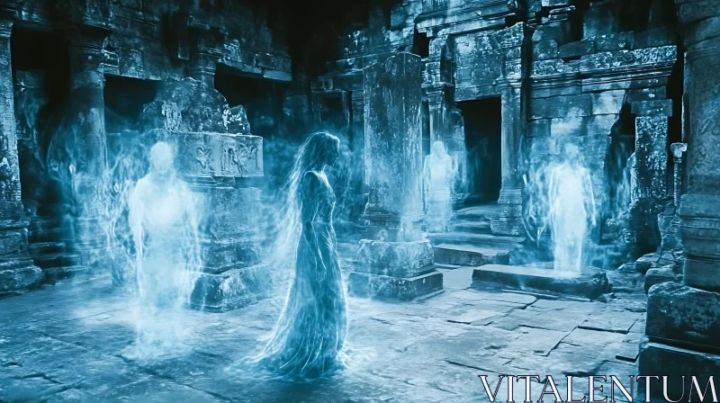 AI ART Spectral Figures in Ruined Temple