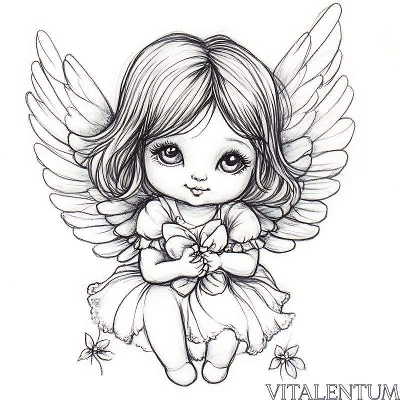 AI ART Monochrome Angel Drawing with Wings