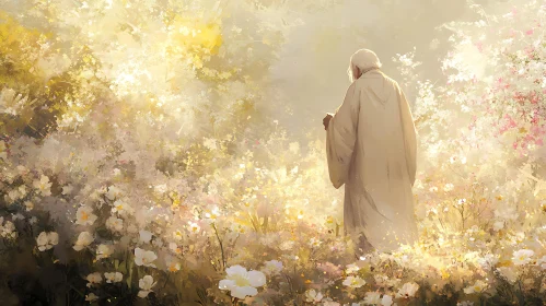 Serene Monk Among Blossoms