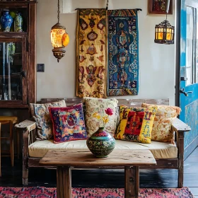 Cozy Interior with Vintage Couch and Cushions