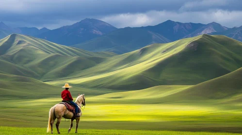 Equestrian Journey in a Serene Landscape