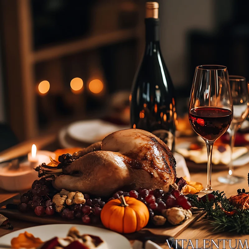 Festive Thanksgiving Dinner with Roasted Turkey AI Image