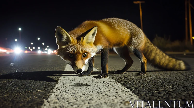 Nighttime Fox Encounter AI Image