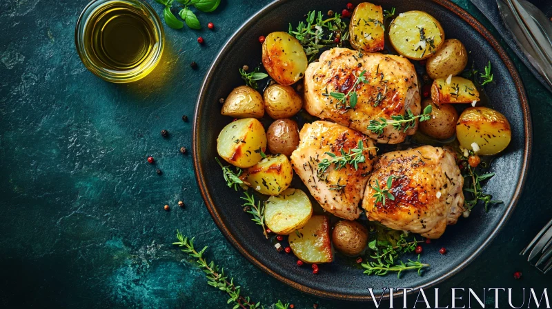 Roasted Chicken and Potatoes Dinner AI Image