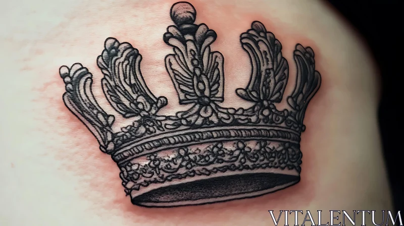 Detailed Crown Tattoo in Black Ink AI Image