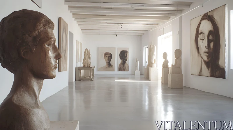 Art Gallery with Busts and Portraits AI Image