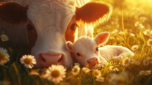 Peaceful Cow and Calf Portrait