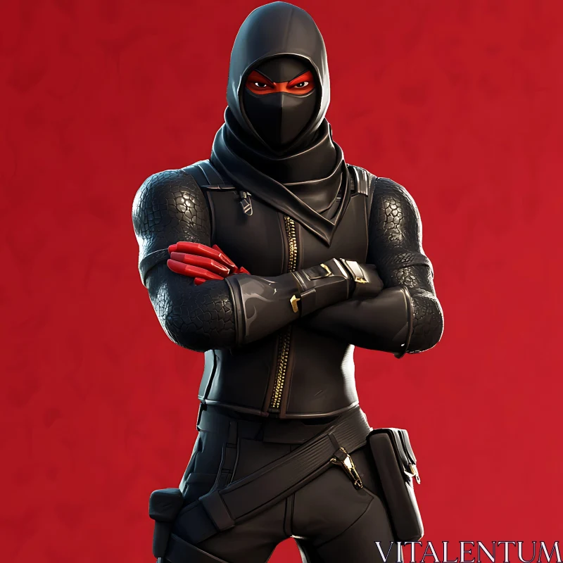 Hooded Ninja with Red Eyes AI Image