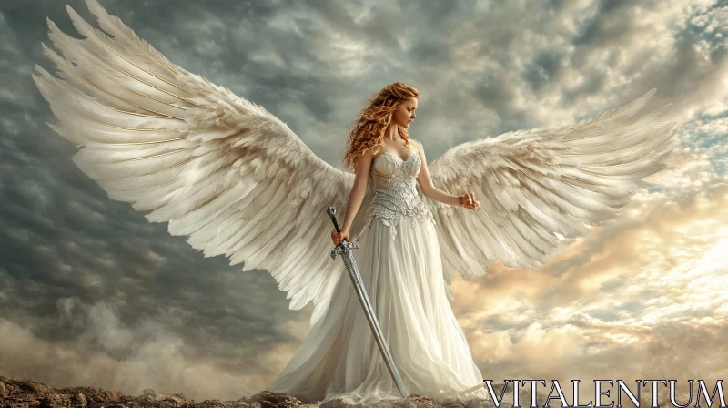 Winged Guardian with Sword AI Image