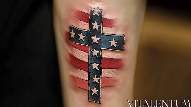 American Flag Cross Tattoo AI Image