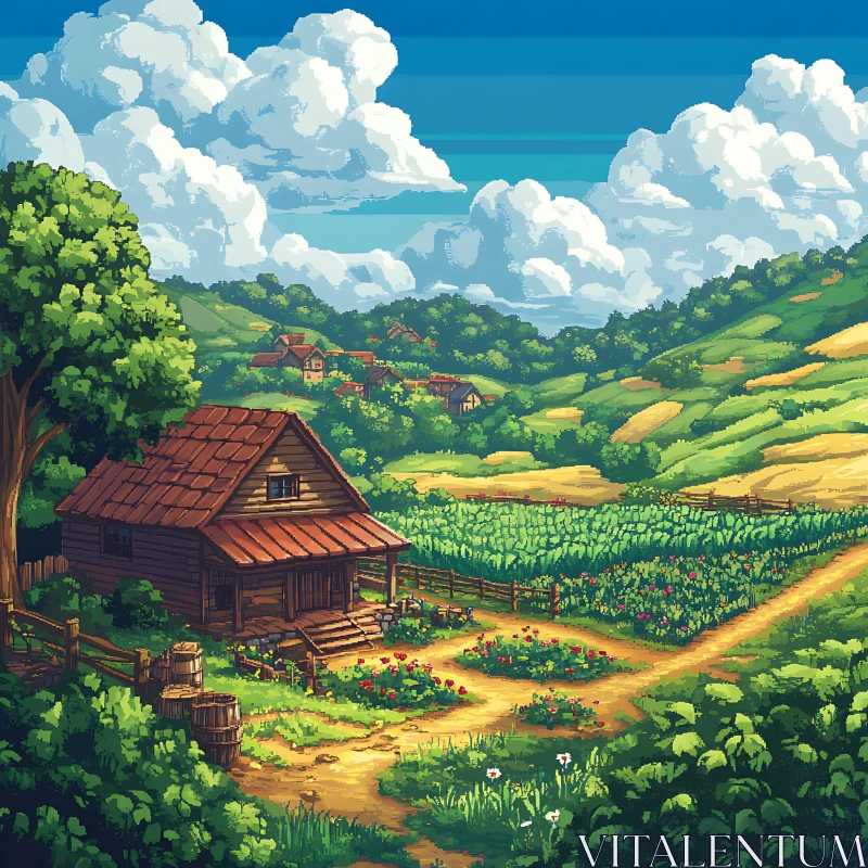 AI ART Idyllic Countryside Pixel Art Scene