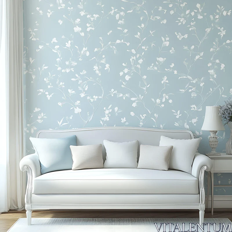 White Sofa in a Floral Room AI Image