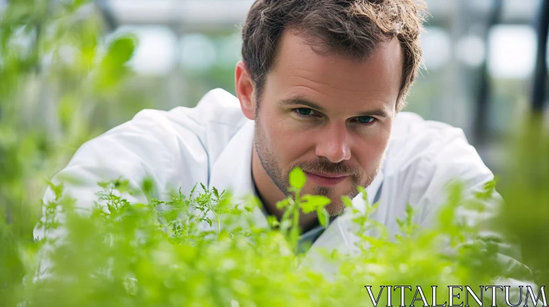 Man Observing Plants AI Image