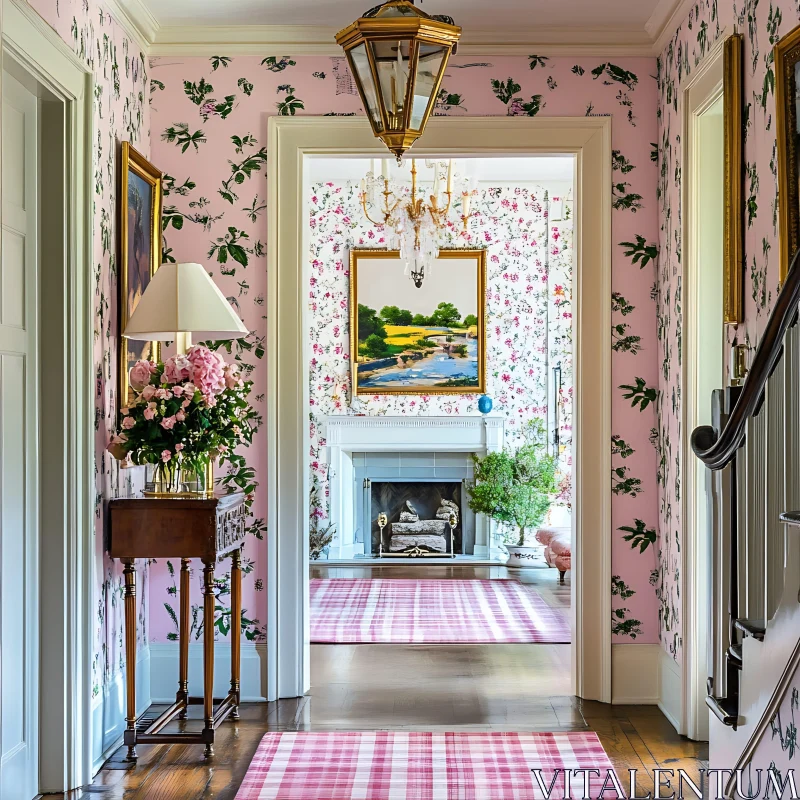 AI ART Floral Hallway with Vintage Decor