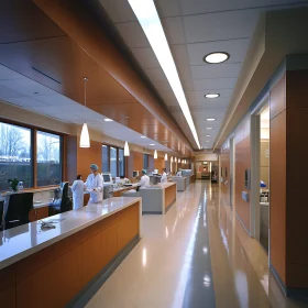 Clean Hospital Hallway with Staff