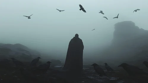 Misty Encounter with Crows and Figure