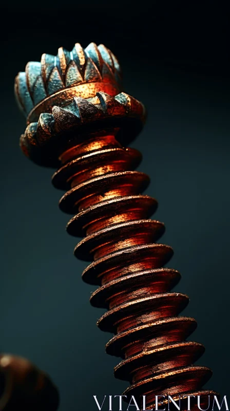 Aged Copper Screw in Anaglyph Filter with Baroque Lighting AI Image
