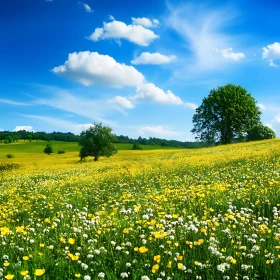 Idyllic Meadow of Flowers and Trees