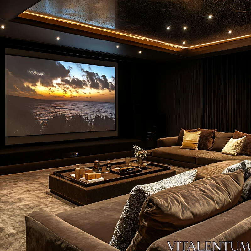 AI ART Luxury Brown Home Theater Interior Design