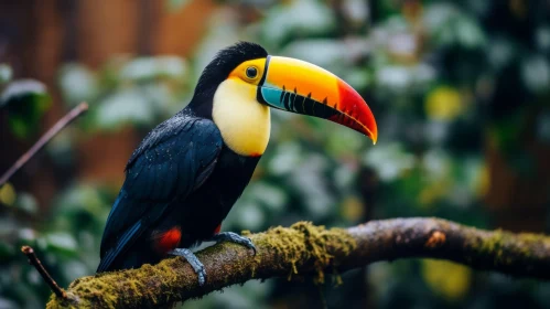 Blue Toucan on Mossy Branch: A Bold Colorism and Verdadism Inspired Art