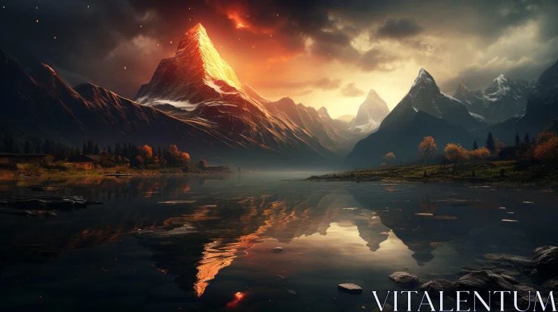 Breathtaking Mountain Scenery with Fiery Sky | Realistic Landscape AI Image
