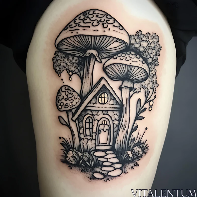 Fantasy Mushroom Forest Tattoo AI Image