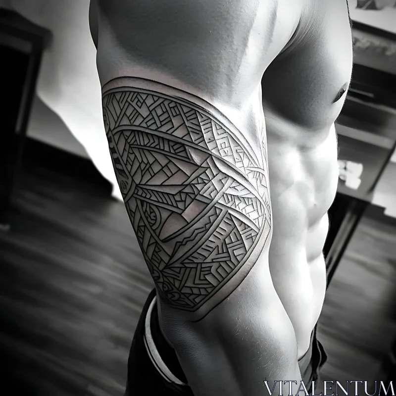 Detailed Black and White Geometric Tattoo on Arm AI Image