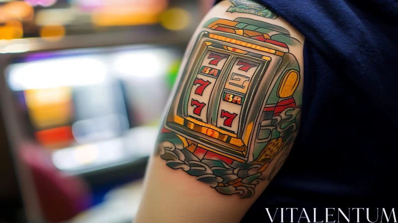 Colorful Slot Machine Tattoo Design AI Image