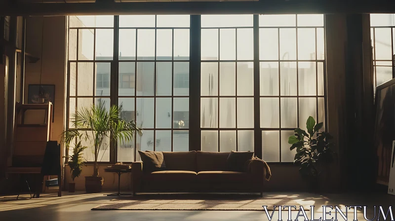 AI ART Indoor Plants and Couch in Sunlit Room