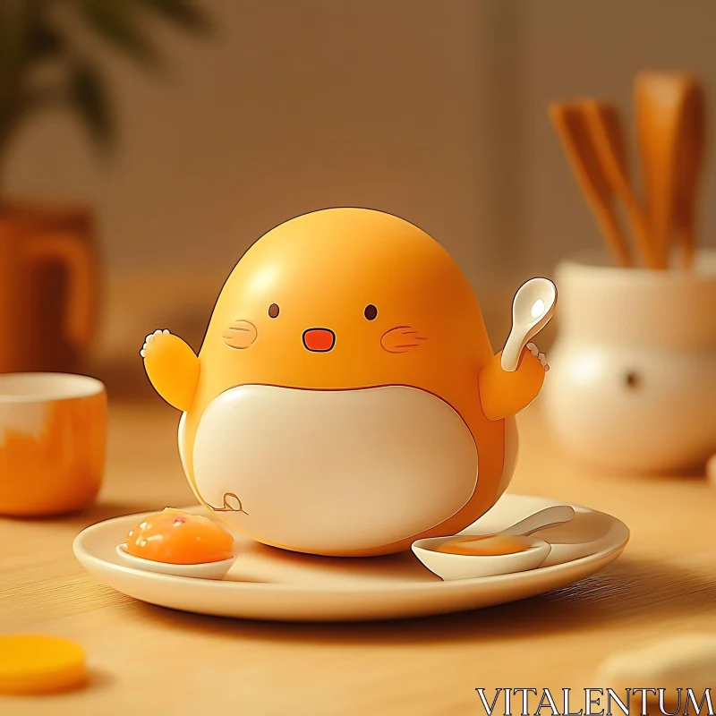 Cute Orange Toy with White Belly and Spoon AI Image