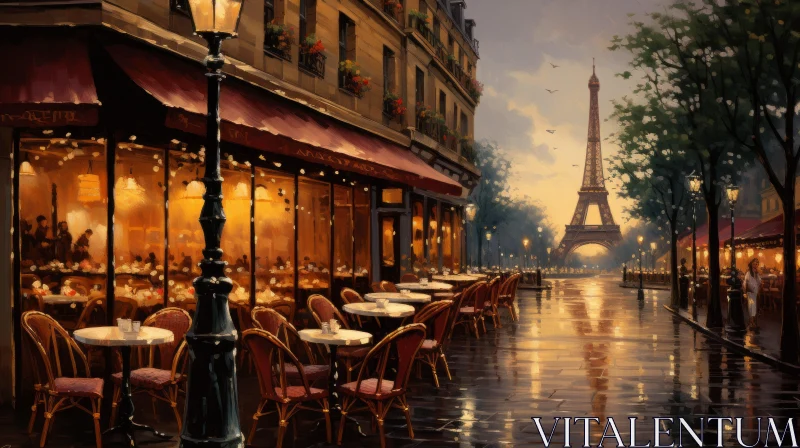 Paris Evening Scene: Outdoor Dining under the Eiffel Tower AI Image