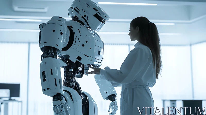 Woman and Robot: A Technological Dialogue AI Image