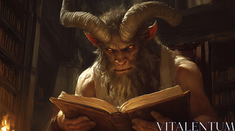 AI ART Horned creature absorbed in a book