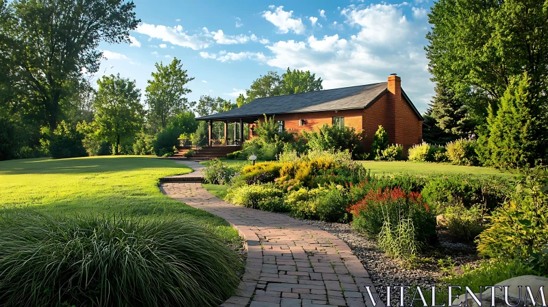 Charming Home with Brick Path AI Image