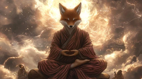 Meditative Fox Figure in Ethereal Setting
