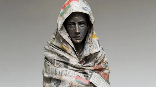 Contemporary Art: Hooded Figure in Newspaper Cloak