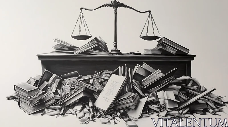 Chaos of Books and Scales of Justice AI Image