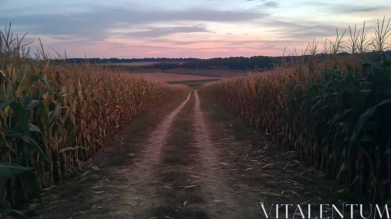 AI ART Rural Road Through Cornfield