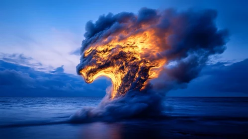 Ocean's Fiery Roar: A Cloud Lion