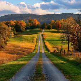 Autumn Road Through Rolling Hills Landscape