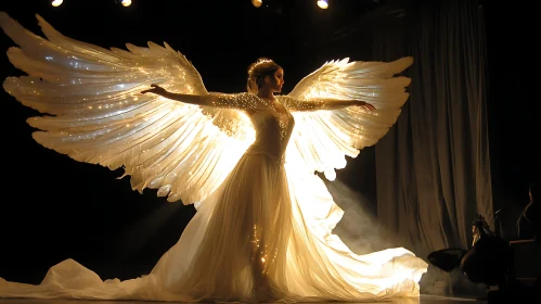 Woman with Angel Wings on Stage