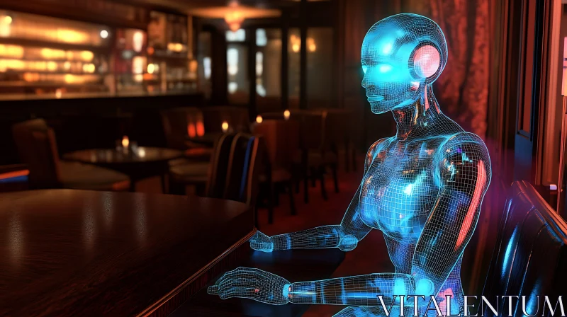 Futuristic Cyborg in a Cozy Bar AI Image