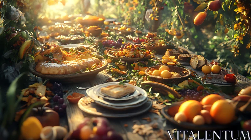 Sunlit Banquet of Fruits and Breads AI Image